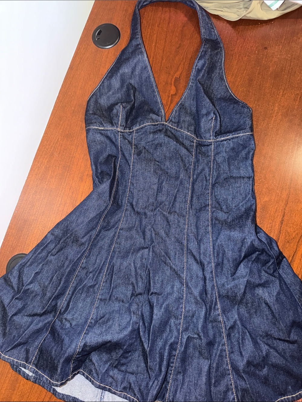 Zara' Dark Blue Denim Halter One-Piece Dress